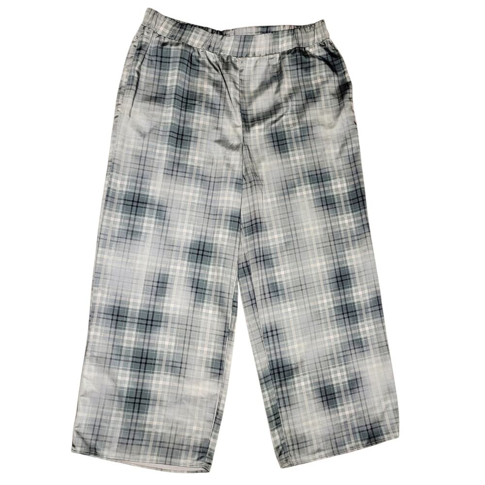 Alfani Wide Leg Plazzo Pants Women's Size XL Green Plaid High-Rise 36WX29L NWT